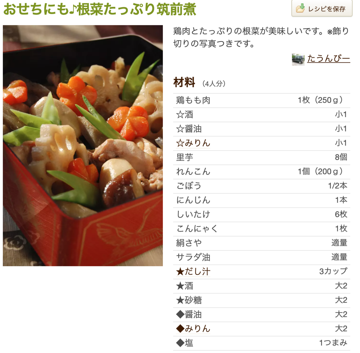 おせち 筑前煮 人気レシピ