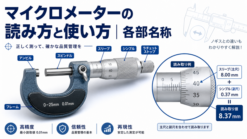 マイクロメーターの読み方と使い方｜各部名称 - Instant Engineering