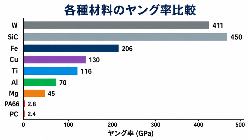 非鉄金属・その他材料のヤング率比較