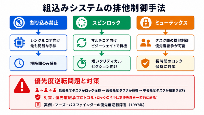 優先度逆転と優先度継承プロトコルの模式図