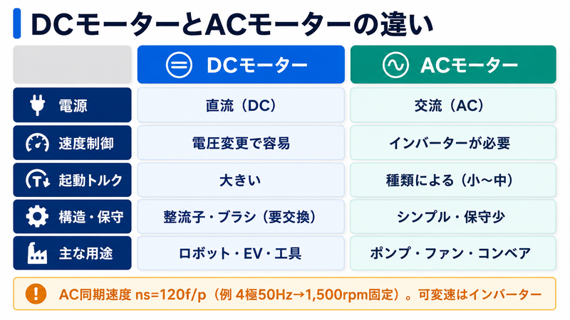 DCモーターとACモーターの比較