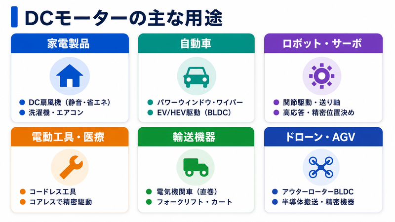 DCモーターの主な用途