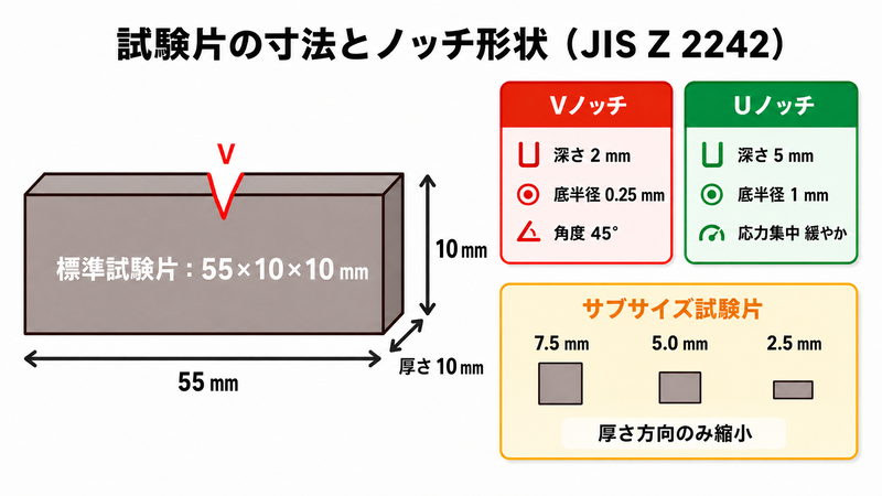 試験片の寸法とノッチ形状