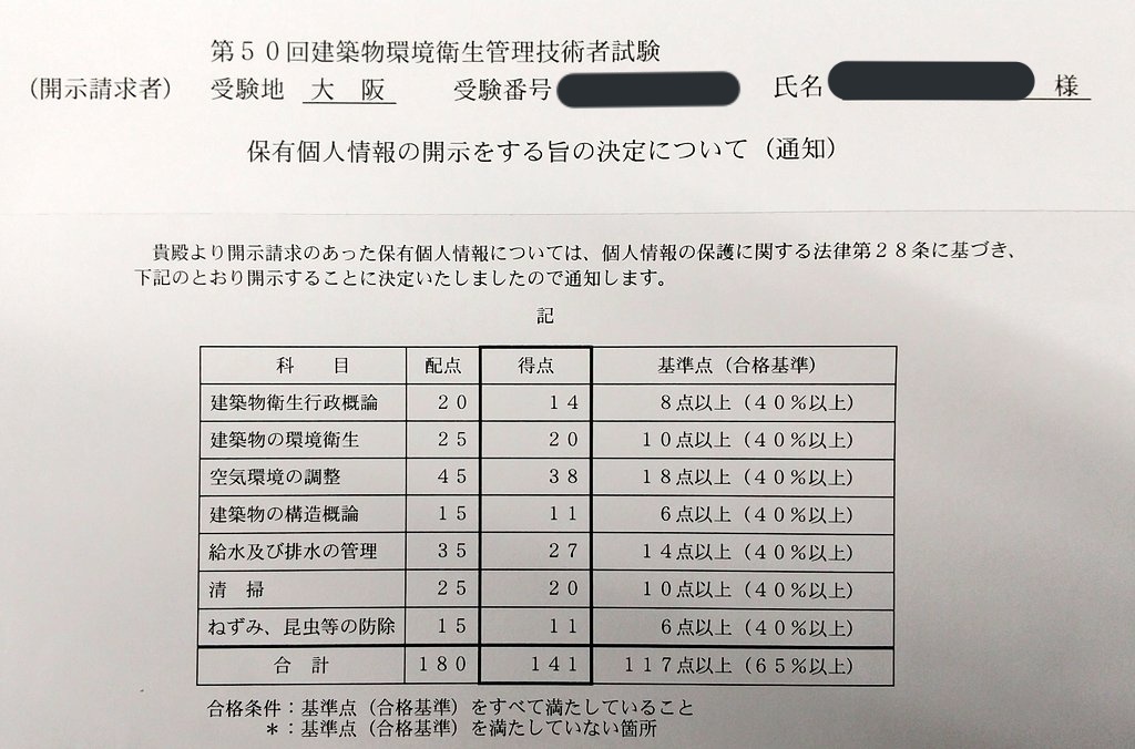 建築物環境衛生管理技術者(通称：ビル管)試験の得点開示をしてみました 電気系アラサーの資格ブログ