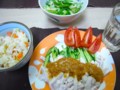 [食べ物]野菜チャーハン、ごま油と中華スープの素で和えたオクラ、棒々鶏