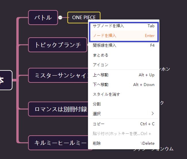 サブノード、ノードの編集