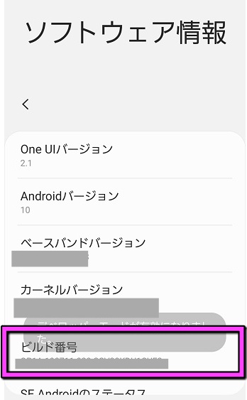 ビルド番号を７回押してデベロッパーモードを有効