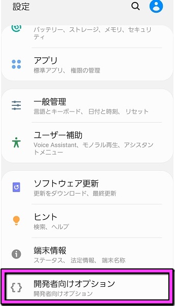 有効画面になったら、今度は設定▶開発者向けオプション