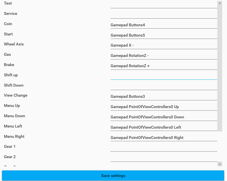 コントローラーの設定画面
