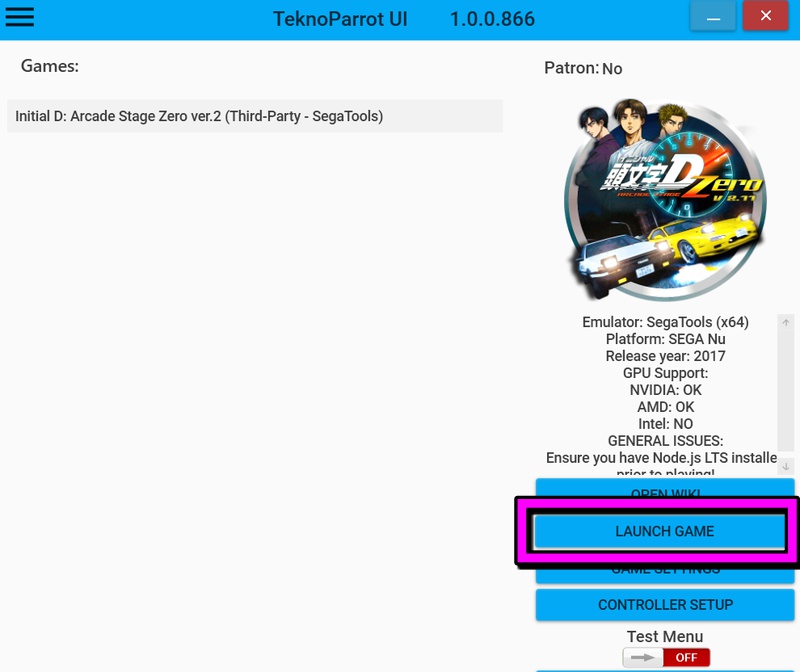 とりあえず設定は終わったのでLAUNCH GAMEを押してゲームを起動させます