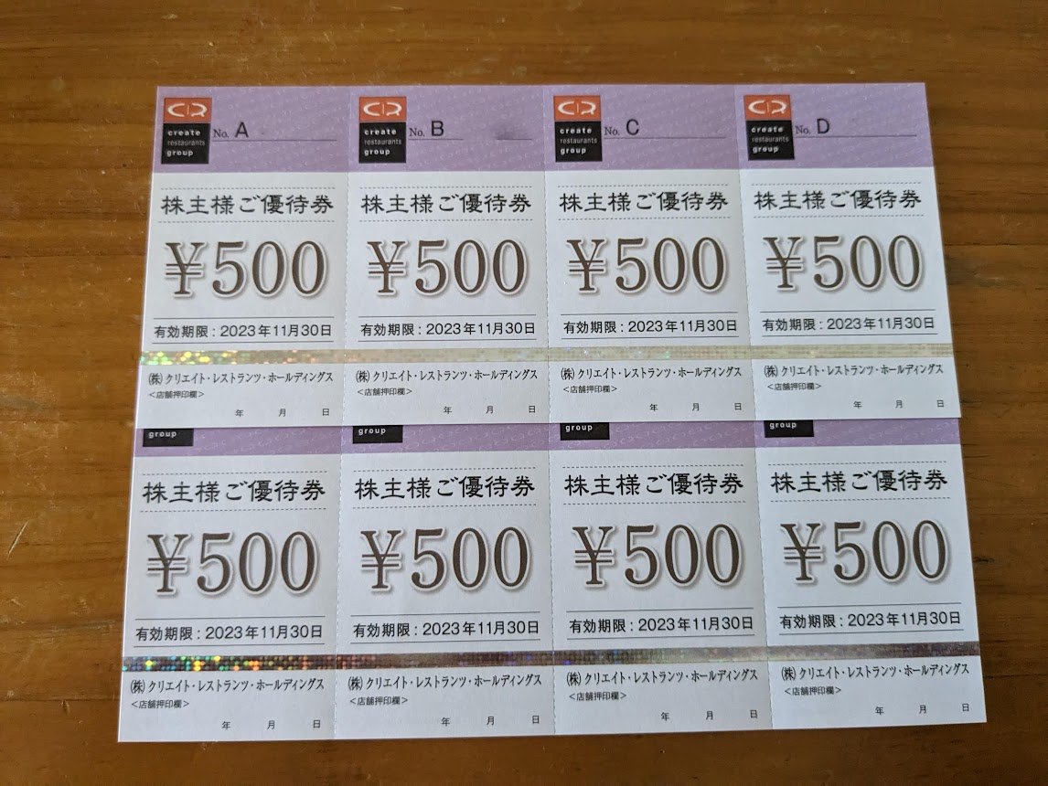 クリエイトレストランツホールディングス株主優待2023/05 - 毎日
