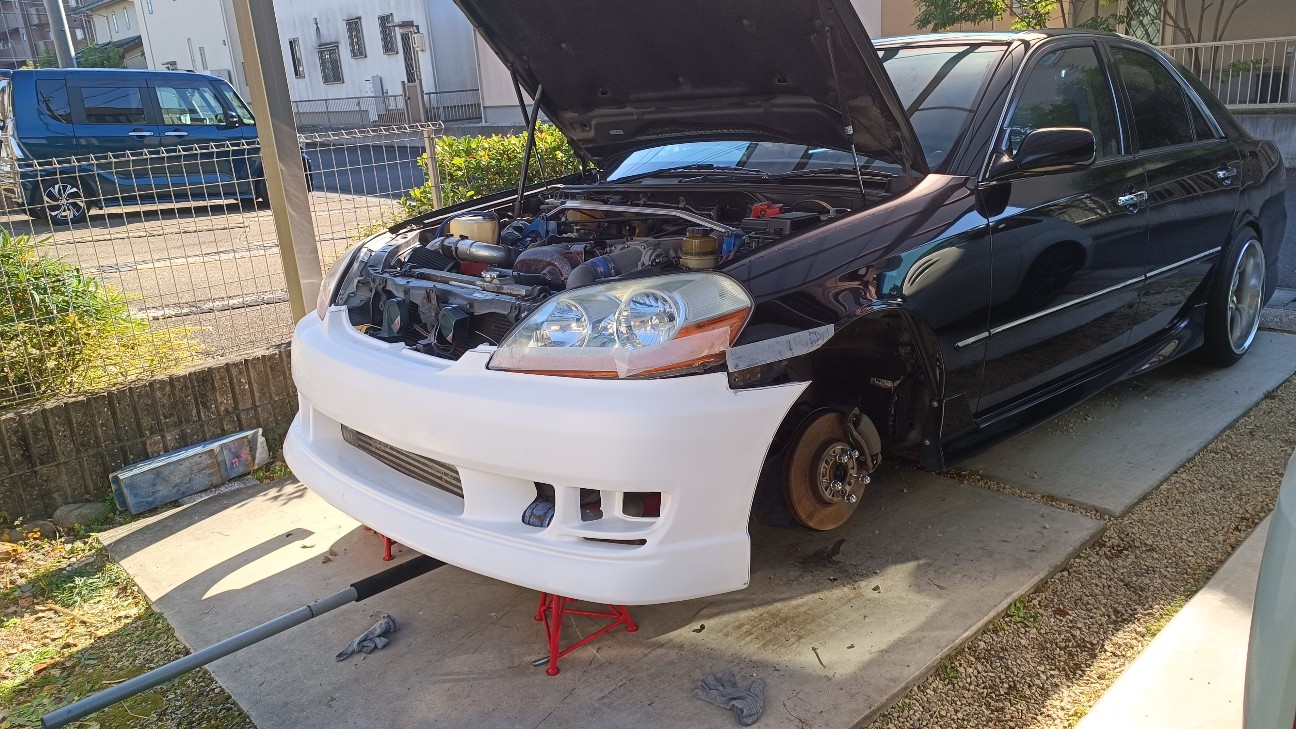 JZX110のフロントバンパー取付！エアロ加工はアドレナリン大放出 