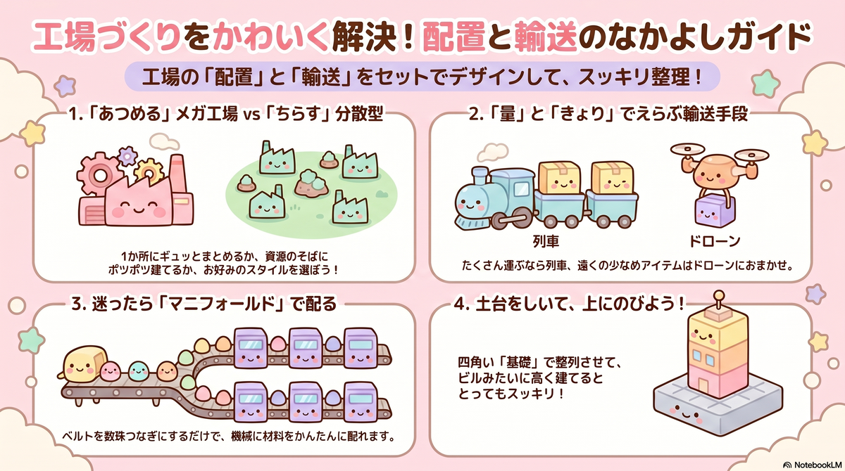 Satisfactory】工場の配置と輸送をセットで設計する完全ガイド｜メイン