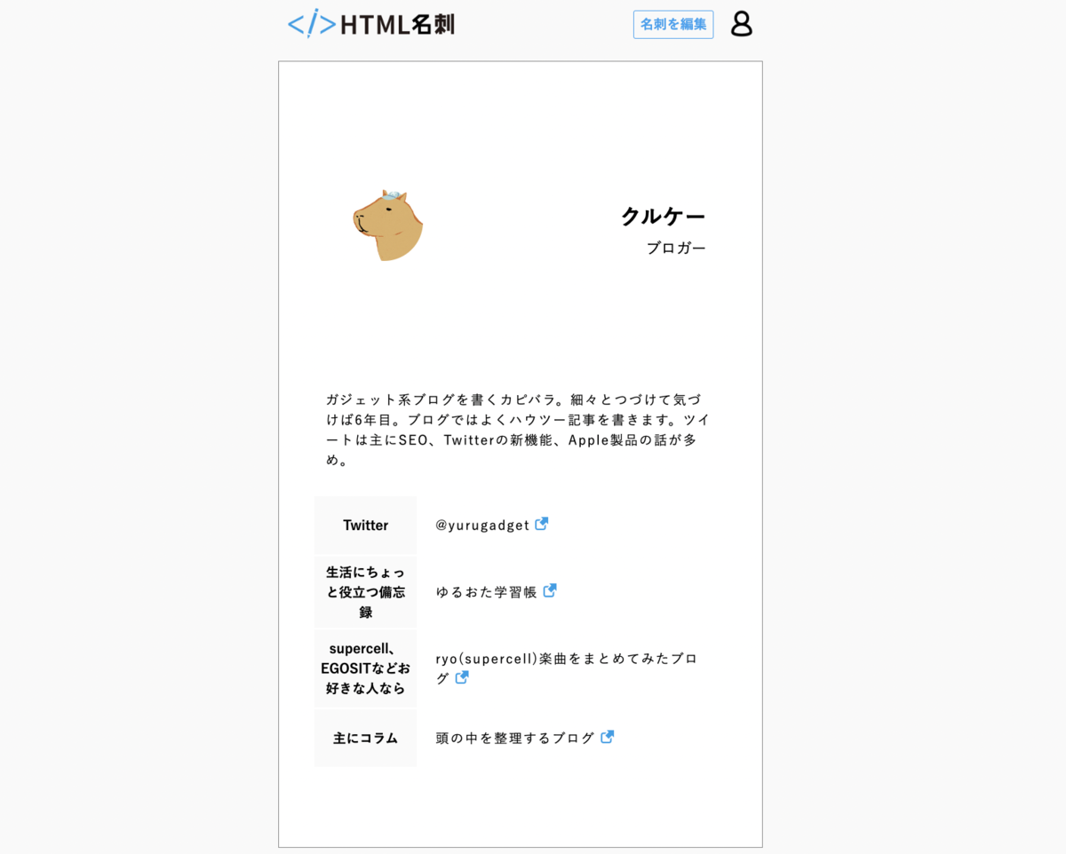 HTML名刺　プロフィール作成例