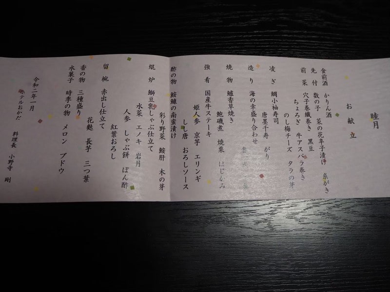 夜ご飯のお品書き