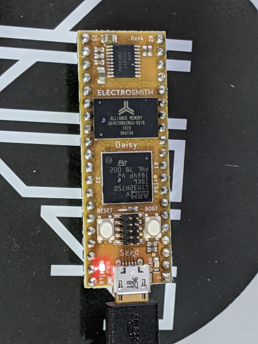 Daisy の LED が左側だけ点灯している様子