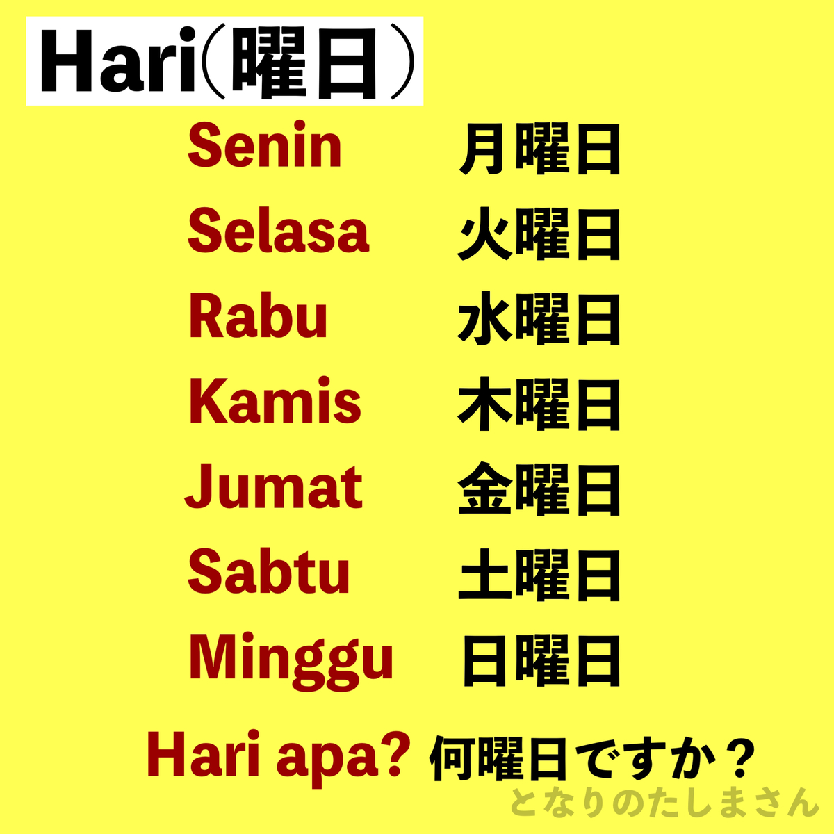 「今日は何日ですか？」インドネシア語で何という？「年月日」の表現を覚えよう！ となりのたしまさん。