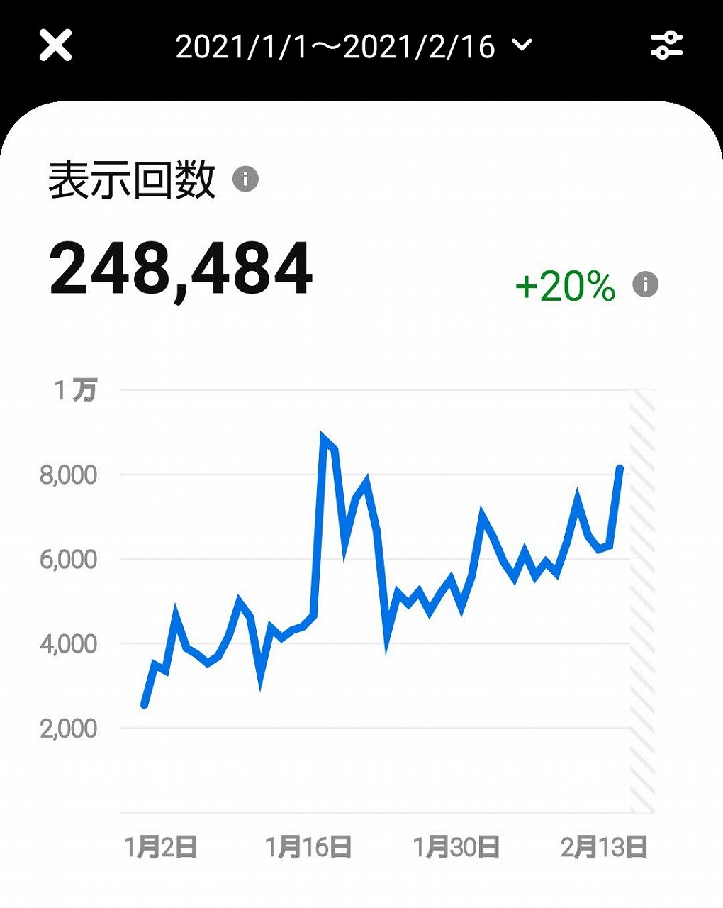 ピンタレスト・2021年1~2月の表示回数