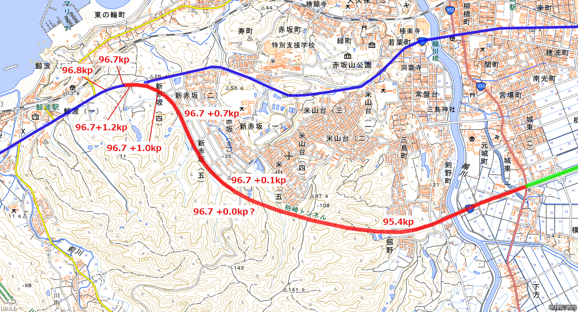 柏崎バイパス　キロポスト