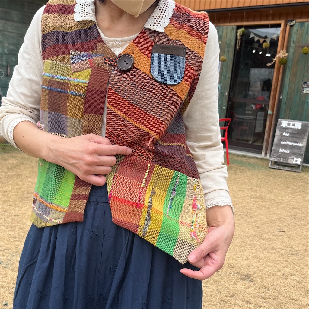 専用です♪手織りスカート、ベスト　 2点まとめて❤️さをり織り　綿100% 一点物 専用です♪手織りスカート、ベスト 2点まとめて❤️さをり織り