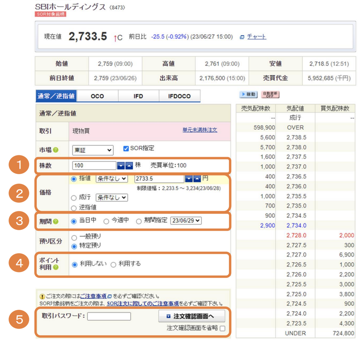 国内株式 現物買注文②