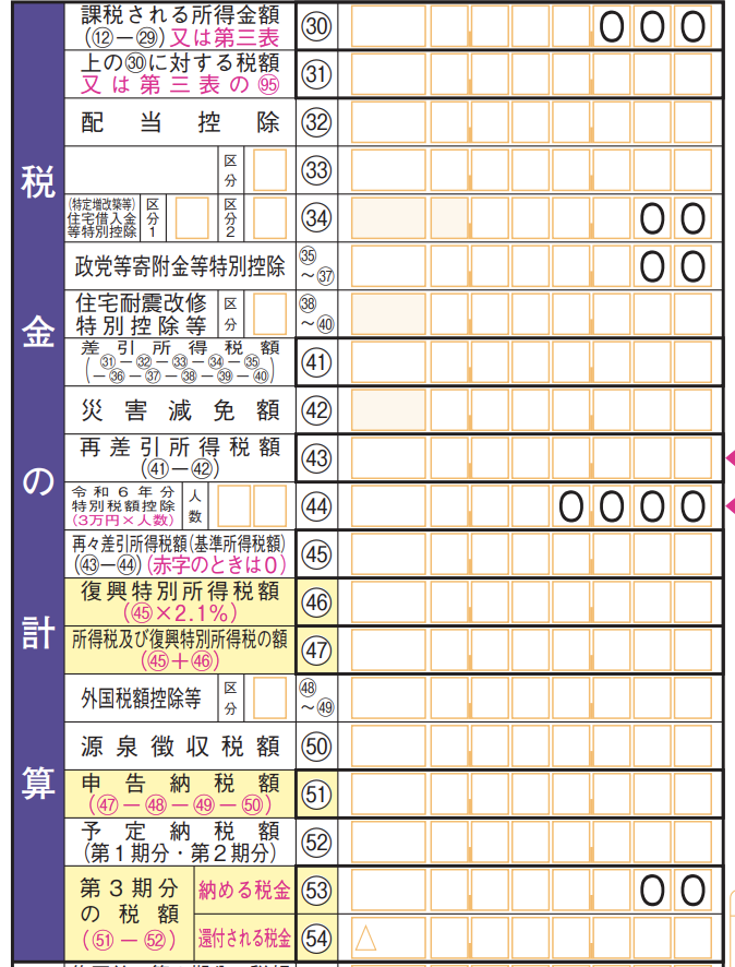 確定申告第一表定額減税の記入