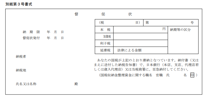 督促状の様式