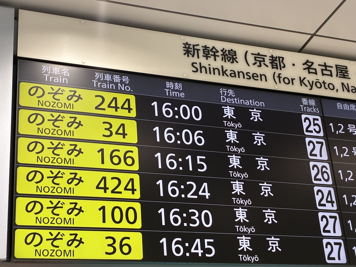 大阪から東京へ向かう新幹線