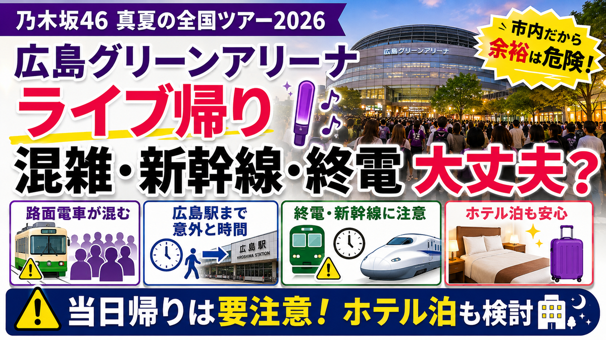 広島グリーンアリーナ ライブ 帰り】混雑・新幹線・路面電車・終電は 広島グリーンアリーナ ライブ 帰り】混雑・新幹線・路面電車・終電は