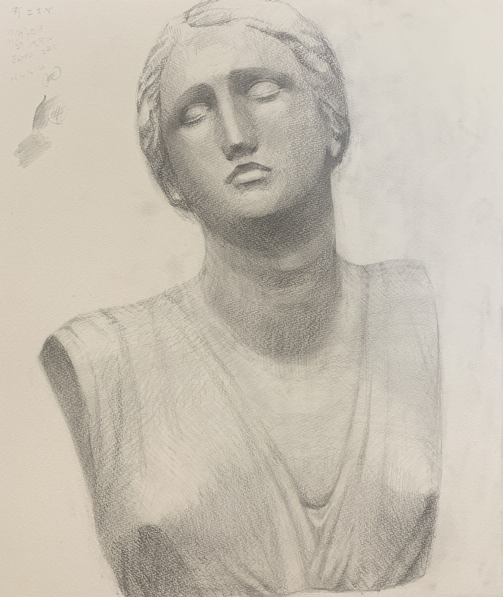 鉛筆画 静物画 石膏　デッサン　木炭紙大画用紙　アグリッパ　ヴィーナス カッパヴィーナス＋静物】鉛筆石膏デッサン - メルカリ