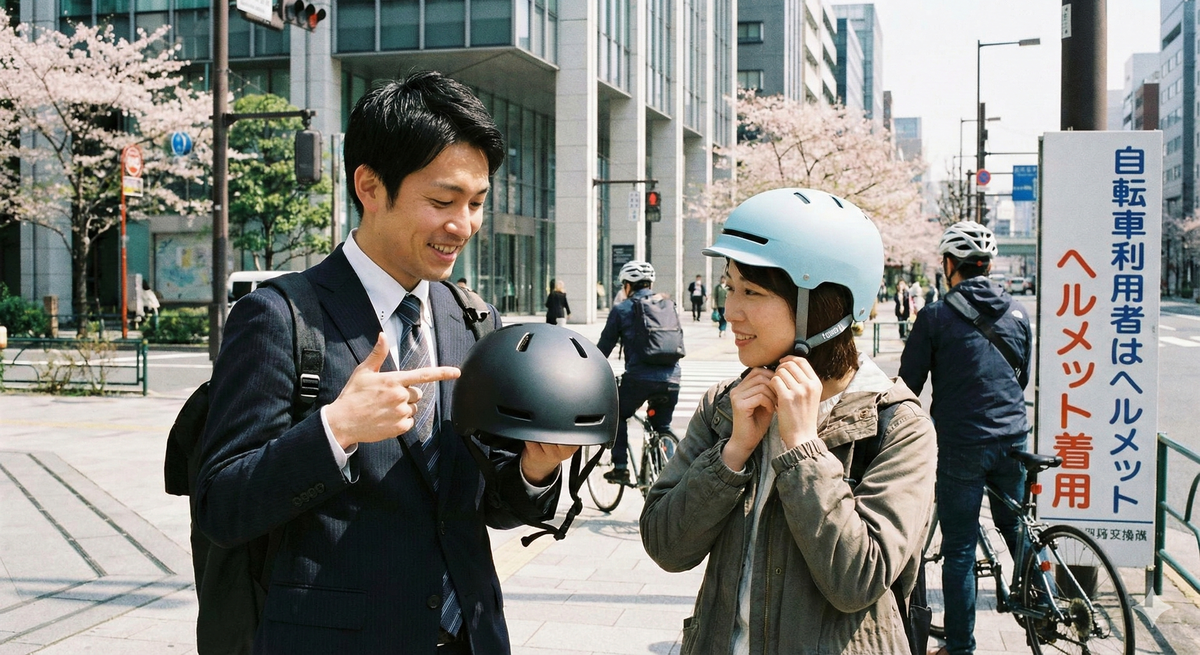 自転車事故から頭を守るヘルメットの重要性を伝えている写真